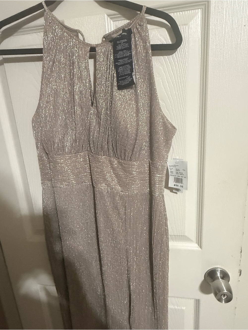 R&M Richards Sleeveless Shimmer Maxi Dress in Taupe